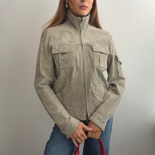 Load image into Gallery viewer, Khaki green funnel neck suede jacket size 12

