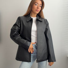 Load image into Gallery viewer, Black leather jacket with collar size large
