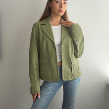 Load image into Gallery viewer, Green leather blazer jacket size large
