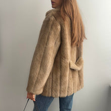 Load image into Gallery viewer, Vintage light brown faux fur coat size 16

