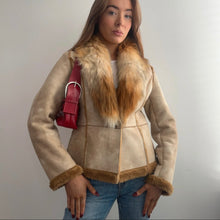 Load image into Gallery viewer, Suede jacket with ginger faux fur size 12
