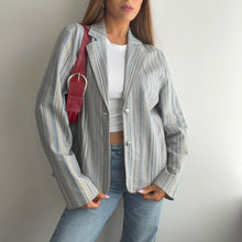 Load image into Gallery viewer, Blue and white striped blazer jacket size 18
