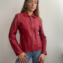 Load image into Gallery viewer, Red zip up leather jacket size M
