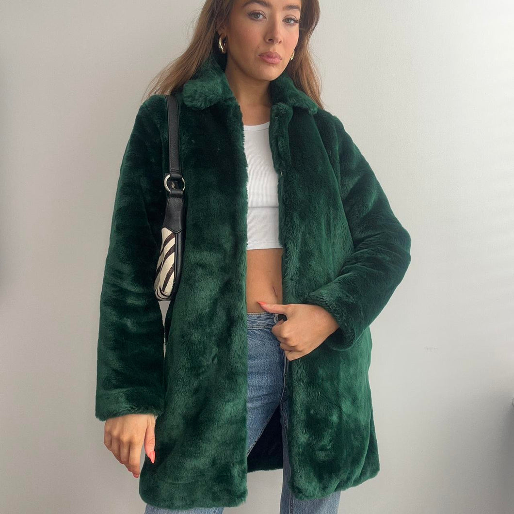 Green faux fur coat size 10