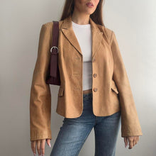 Load image into Gallery viewer, Tan brown leather blazer jacket size large
