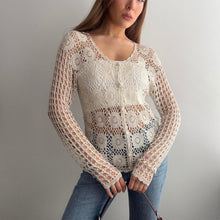 Load image into Gallery viewer, Cream bohemian style crochet cardigan size M/L
