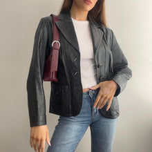 Load image into Gallery viewer, Black leather blazer jacket size 12
