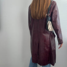 Load image into Gallery viewer, Burgundy red long line leather jacket size large

