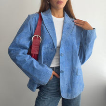 Load image into Gallery viewer, Unique blue embroidered suede blazer jacket size large
