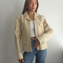Load image into Gallery viewer, Cream leather biker jacket size 16
