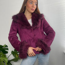 Load image into Gallery viewer, Purple suede and faux fur jacket size 14
