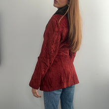 Load image into Gallery viewer, Burgundy red velvet belted coat with faux fur collar size 16

