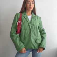 Load image into Gallery viewer, Green genuine leather blazer jacket size large
