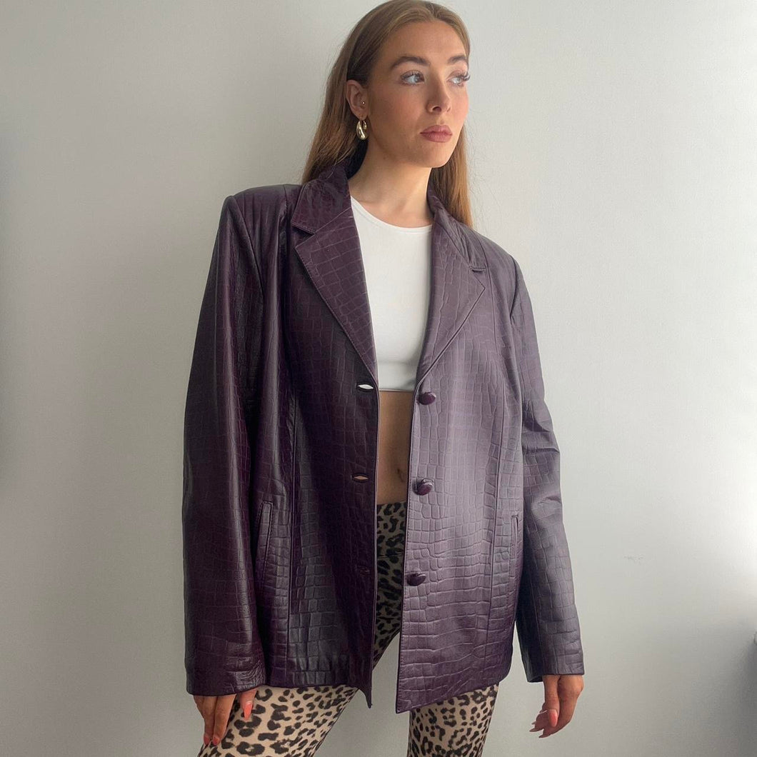Purple croc pattern leather blazer jacket size large