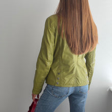 Load image into Gallery viewer, Green leather biker jacket size 14
