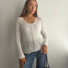 Load image into Gallery viewer, Boho white crochet cardigan top size small
