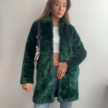 Load image into Gallery viewer, Green faux fur coat size 10
