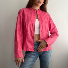 Load image into Gallery viewer, Pink snake print leather jacket size 14
