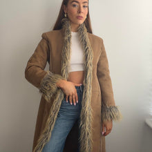 Load image into Gallery viewer, Brown afghan coat faux fur trim size 10
