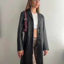 Load image into Gallery viewer, Black long line matrix leather jacket size M

