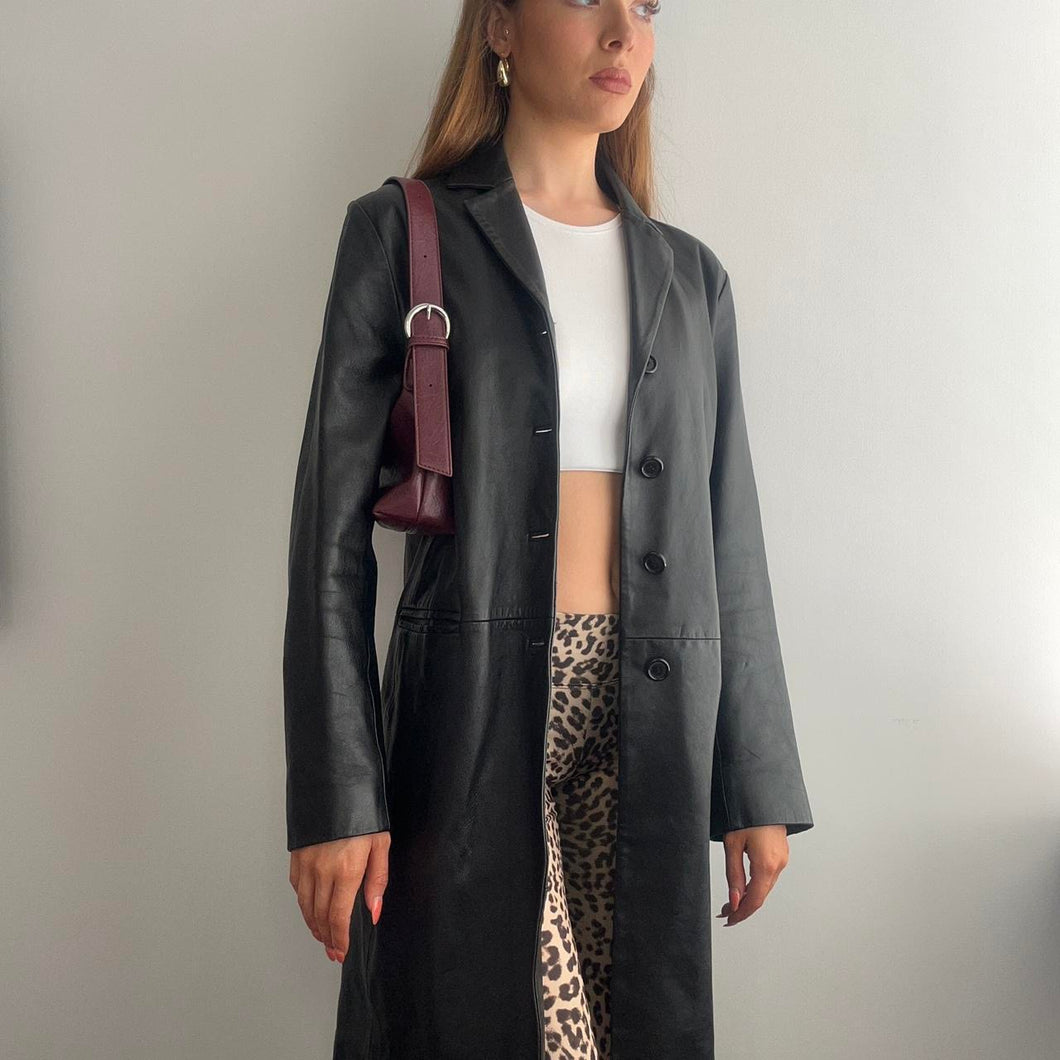Black long line matrix leather jacket size M