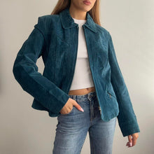 Load image into Gallery viewer, Blue suede leather jacket size 14
