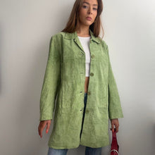 Load image into Gallery viewer, Green suede leather coat size large

