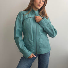 Load image into Gallery viewer, Blue biker leather jacket size M
