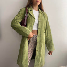 Load image into Gallery viewer, Green suede trench coat size L
