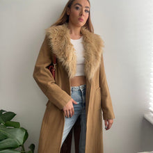 Load image into Gallery viewer, Caramel wool coat with faux fur collar size 14
