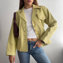 Load image into Gallery viewer, Lemon yellow leather jacket size small
