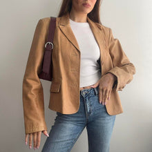 Load image into Gallery viewer, Tan brown leather blazer jacket size large
