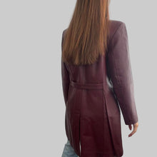 Load image into Gallery viewer, Burgundy red long leather blazer jacket size 18
