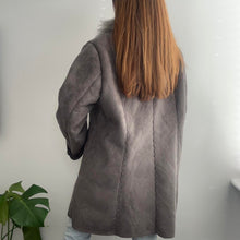 Load image into Gallery viewer, Grey suede coat with faux fur collar size 16/18
