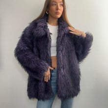 Load image into Gallery viewer, Dark purple and black faux fur coat
