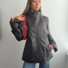 Load image into Gallery viewer, Brown funnel neck leather jacket size XL
