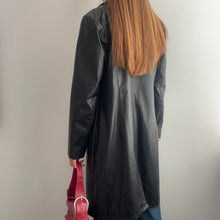Load image into Gallery viewer, Black long faux leather jacket size 14

