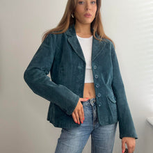 Load image into Gallery viewer, Blue suede leather blazer jacket size 14

