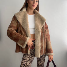 Load image into Gallery viewer, Tan brown light brown and cream faux sheepskin coat size 20
