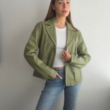 Load image into Gallery viewer, Green leather blazer jacket size large
