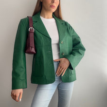 Load image into Gallery viewer, Green leather blazer jacket size M
