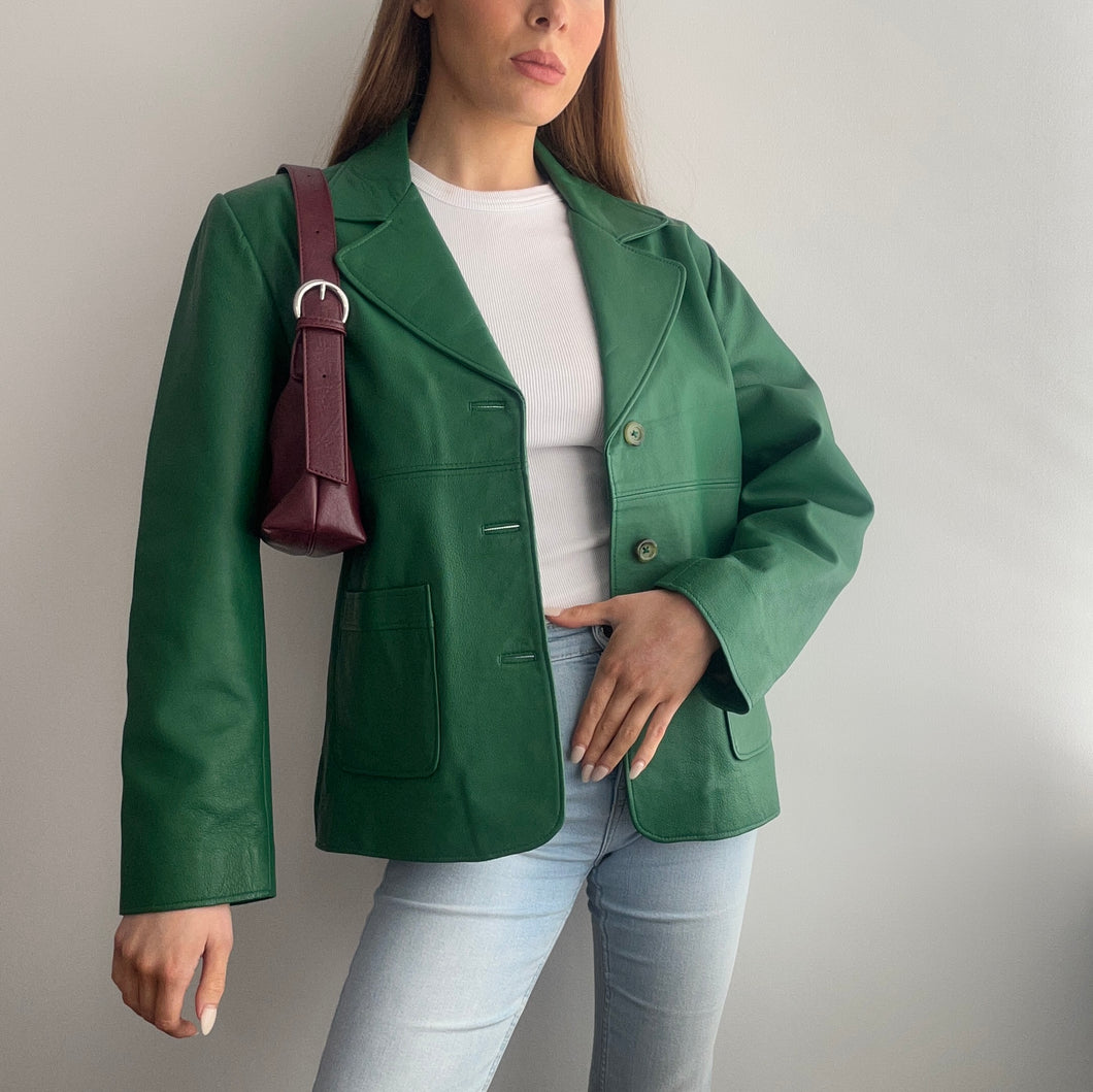Green leather blazer jacket size M
