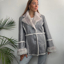 Load image into Gallery viewer, Silver croc print coat size small
