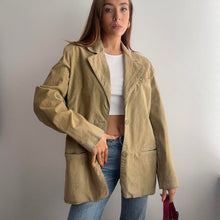 Load image into Gallery viewer, Khaki suede leather blazer jacket size large
