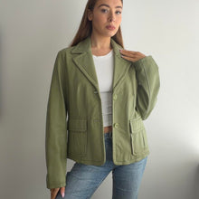 Load image into Gallery viewer, Green leather blazer jacket size large
