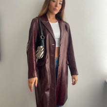 Load image into Gallery viewer, Burgundy red long line leather jacket size large
