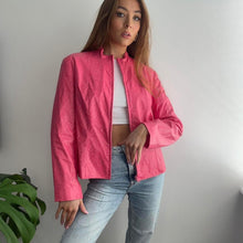 Load image into Gallery viewer, Pink snake print leather jacket size 14
