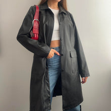 Load image into Gallery viewer, Black long faux leather jacket size 14
