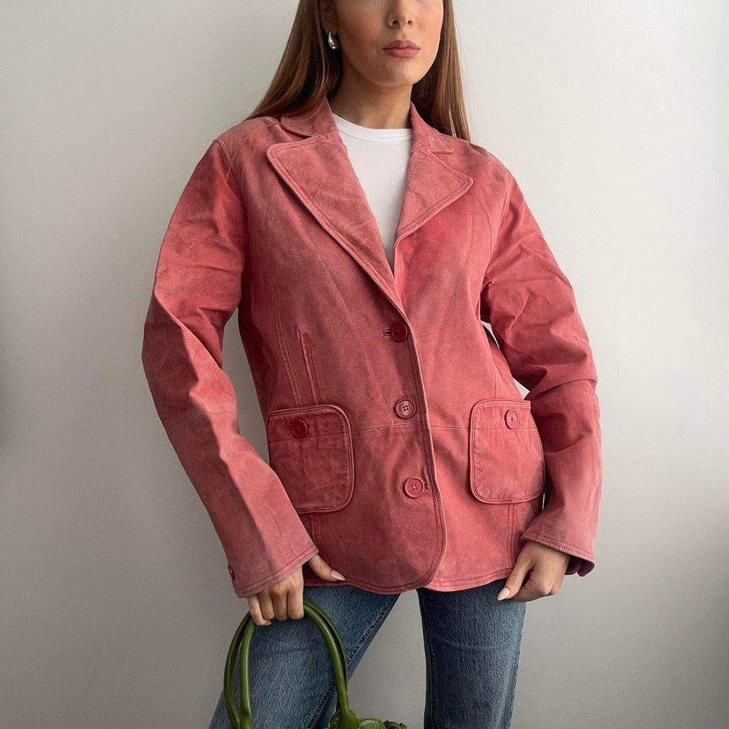 Pink suede leather blazer jacket size M