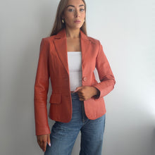 Load image into Gallery viewer, Orange leather blazer jacket size small
